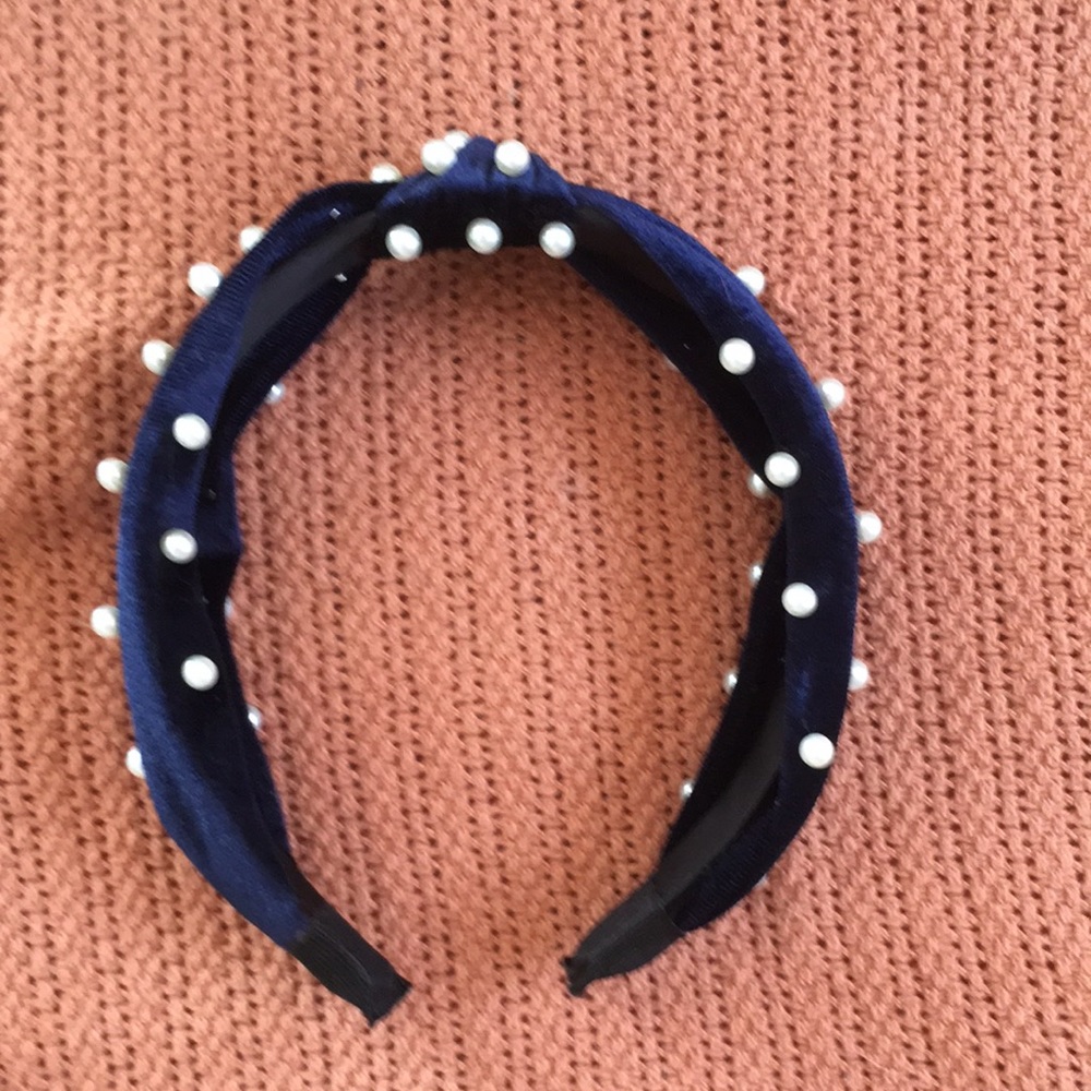 Faux Pearl Beaded Velvet Headband